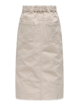 Saia Only Kids Kogelsa Midi Crochet bege para menina