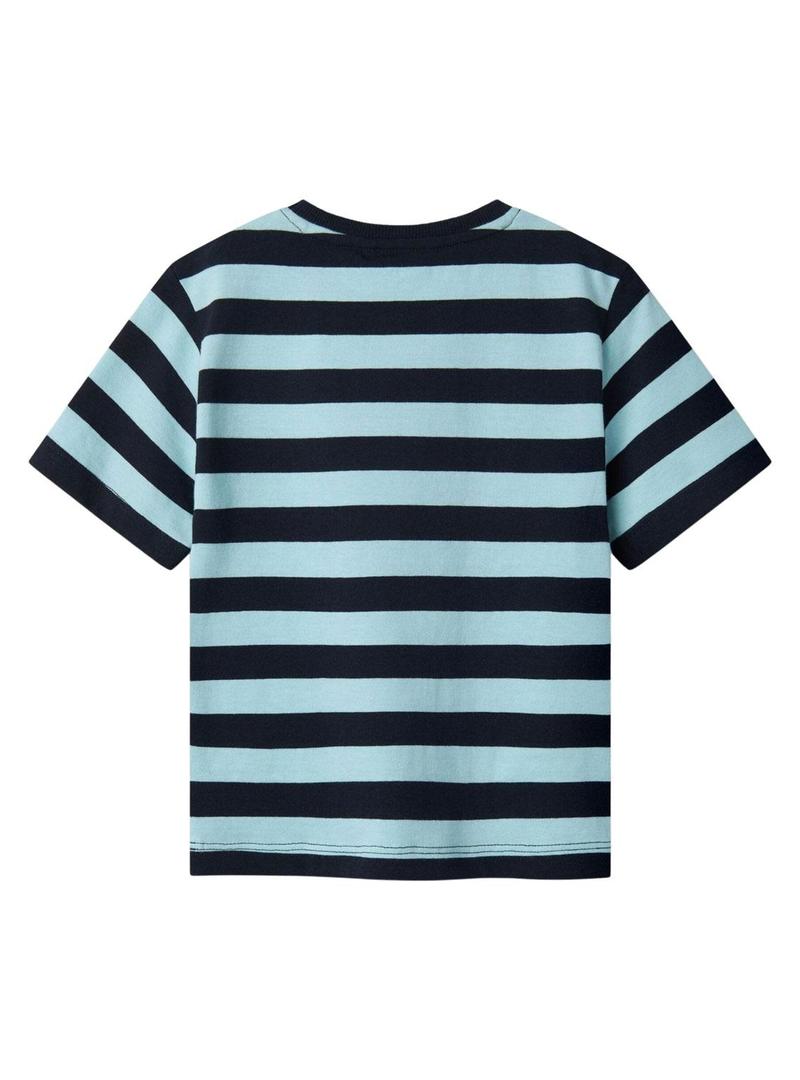 Camiseta Name It Fridy listrada azul para menino.