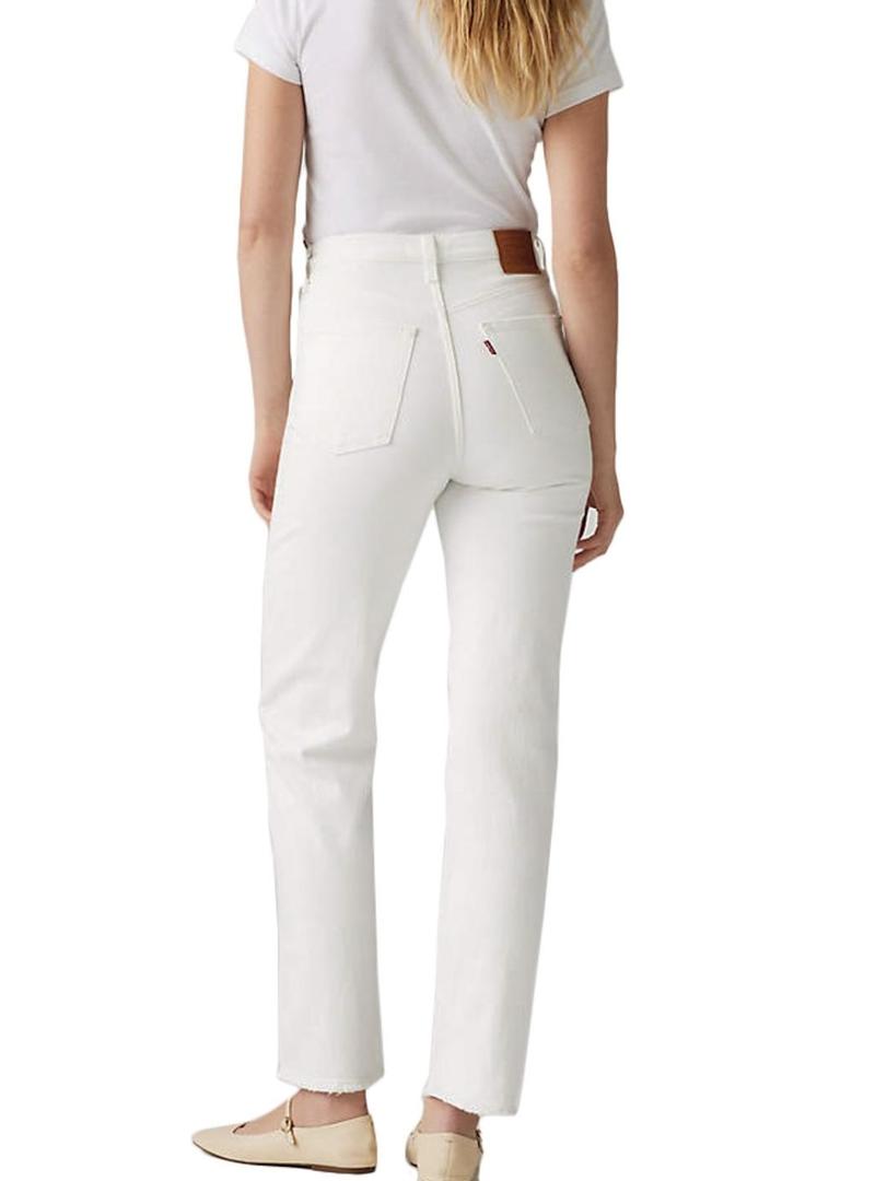 Calça jeans Levis Ribcage branca para mulher.