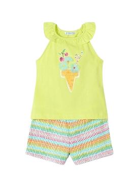 Conjunto Mayoral short aplicações verde menina(Note: Mayoral is a brand name and niña means girl in English)