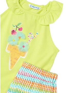 Conjunto Mayoral short aplicações verde menina(Note: Mayoral is a brand name and niña means girl in English)
