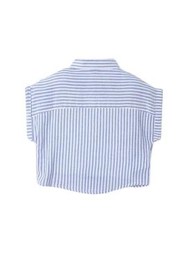 Camisa Mayoral listrada azul para menino.