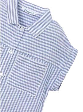 Camisa Mayoral listrada azul para menino.