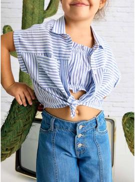 Camisa Mayoral listrada azul para menino.