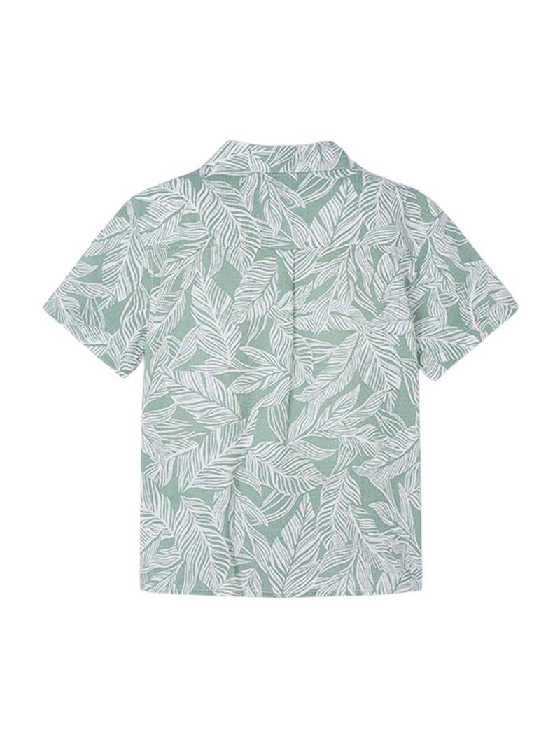 Camisa Mayoral em chiffon estampada tropical verde para menino.
