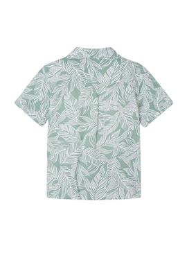 Camisa Mayoral em chiffon estampada tropical verde para menino.