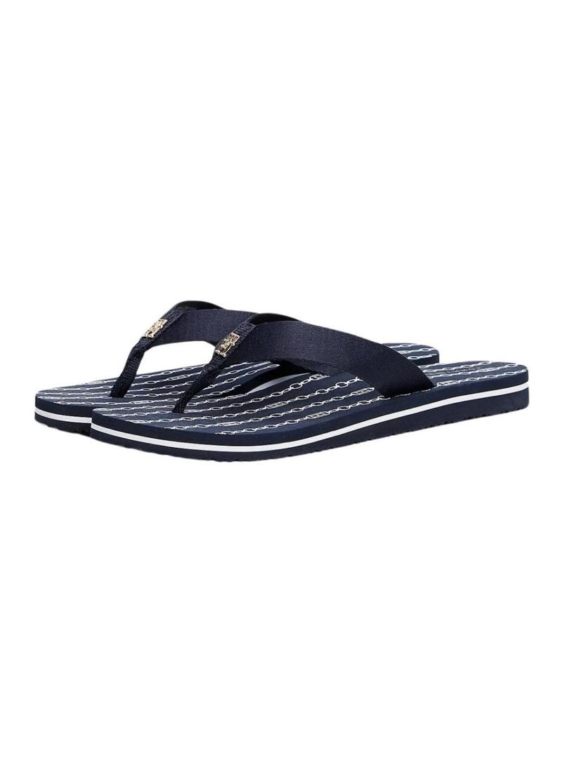 Sandálias Tommy Hilfiger Chain azul marinho para mulher.