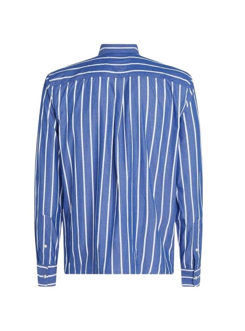 Camisa Tommy Hilfiger Flex Poplin azul e branco para homem.