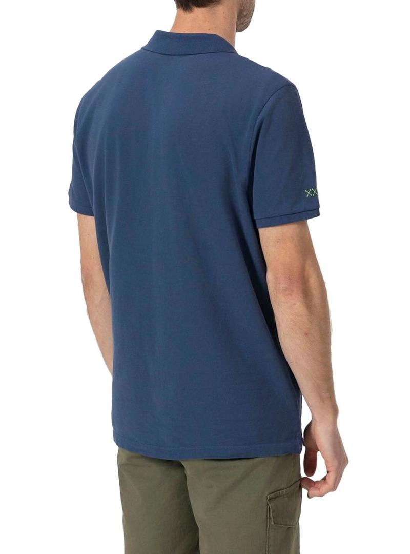 Polo básica azul marinho de manga comprida para homem