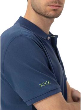 Polo básica azul marinho de manga comprida para homem