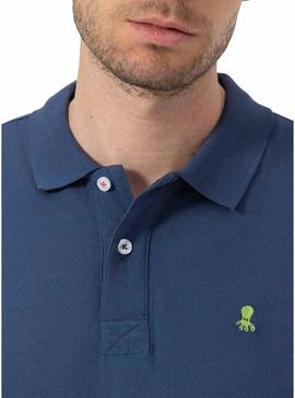 Polo básica azul marinho de manga comprida para homem
