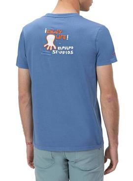 Camiseta El Pulpo Enjoy azul para homem.