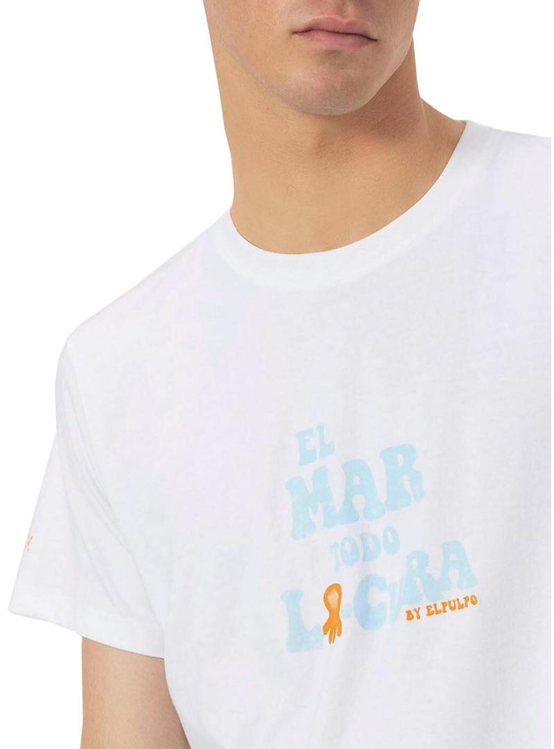 Camiseta El Pulpo O Mar Tudo Cura branca para homem.