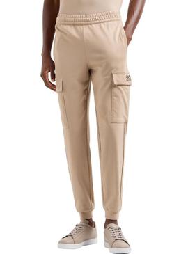 Calça de carga bege Emporio Armani Cargo EA7 para homem.