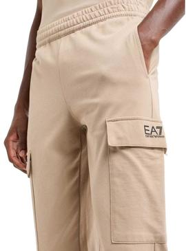 Calça de carga bege Emporio Armani Cargo EA7 para homem.