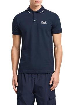 Camisa polo Emporio Armani EA7 azul marinho para homem.