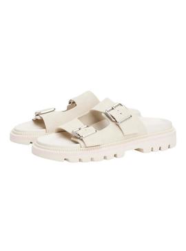 Sandálias Tommy Jeans Double Strap branco para mulher.