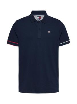 Polo Tommy Jeans Slim Flag azul marinho para homem.