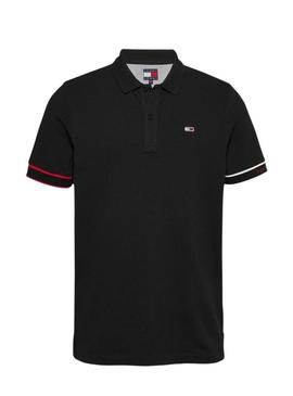 Camisa Polo Tommy Jeans Slim Flag preta para homem.