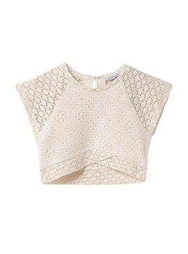 Top Mayoral de malha com ponto aberto bege para menina