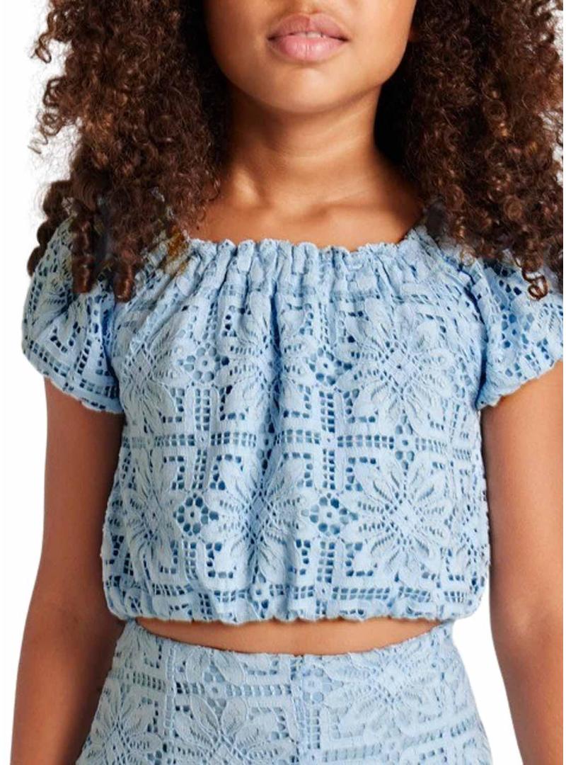 Top Mayoral  de renda azul para menina.
