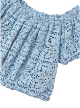 Top Mayoral  de renda azul para menina.