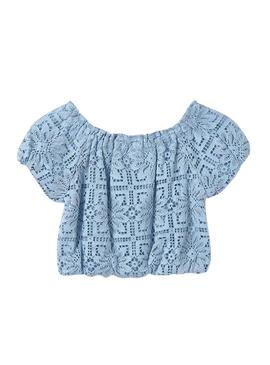 Top Mayoral  de renda azul para menina.