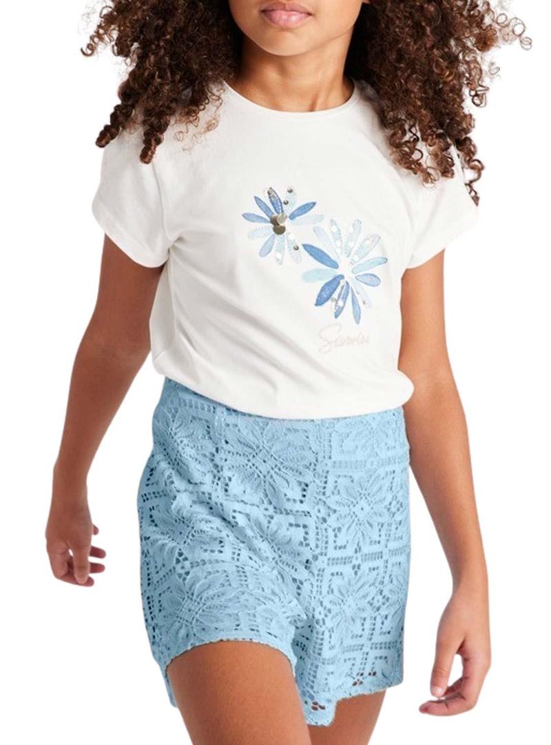 Camiseta Mayoral bordado flor branca para menina