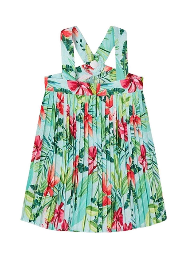 Vestido plissado estampado tropical para menina da Mayoral.
