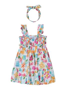 Vestido Mayoral estampado com tiara para menina.