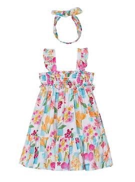 Vestido Mayoral estampado com tiara para menina.