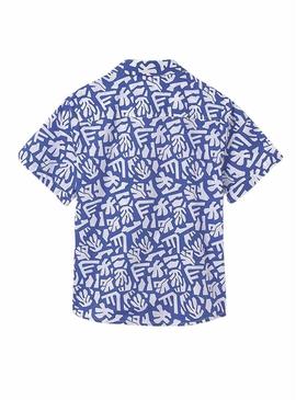 Camisa Mayoral estampada azul para menino.