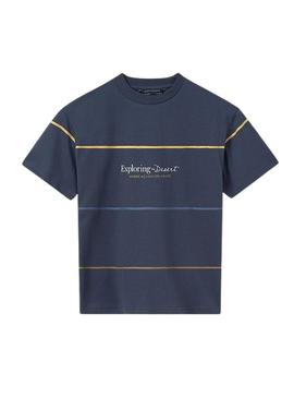 Camiseta listrada azul marinho da Mayoral para menino.