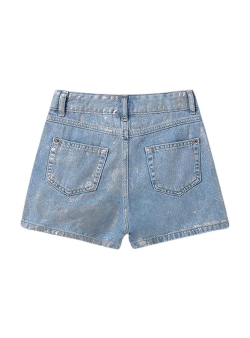 Short  denim Mayoral de cintura alta prateado para meninas.