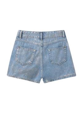 Short  denim Mayoral de cintura alta prateado para meninas.