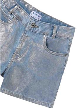 Short  denim Mayoral de cintura alta prateado para meninas.