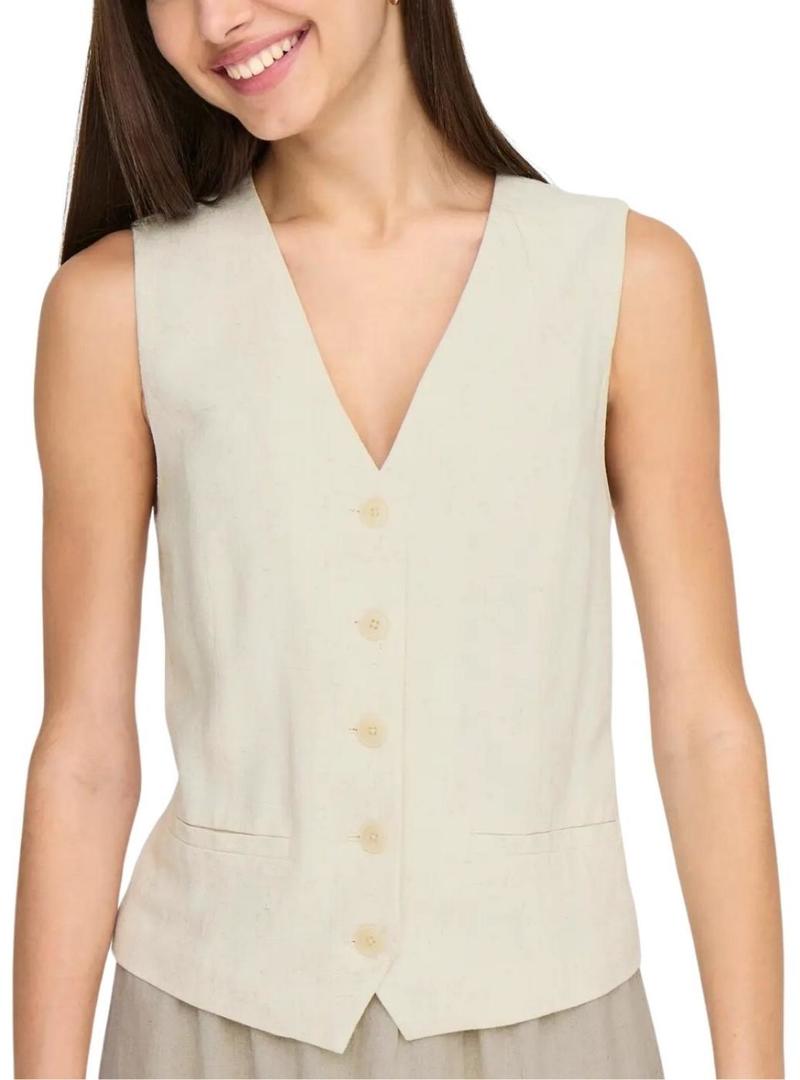 Colete Only Iris Siesta em linho bege para mulher