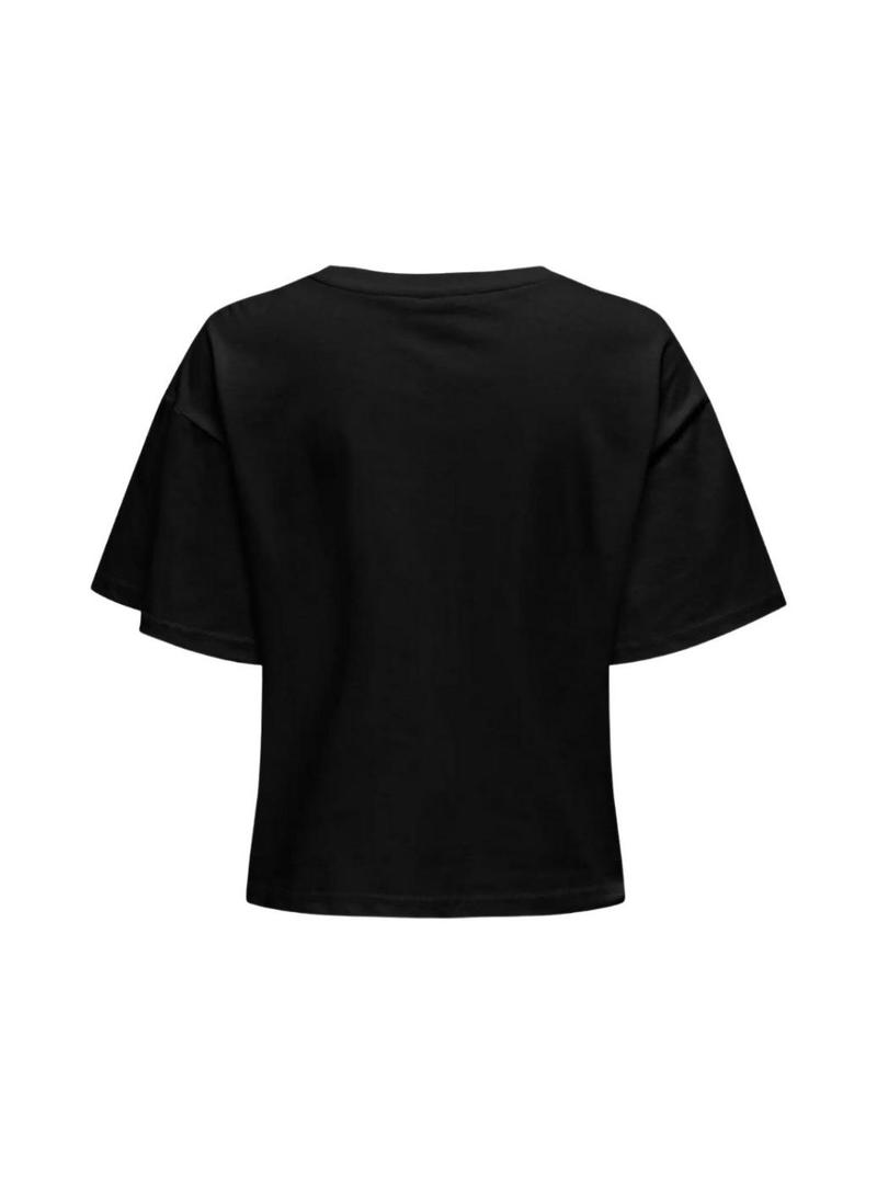 Camiseta Only Terza com bolso de tachas preto para mulher.
