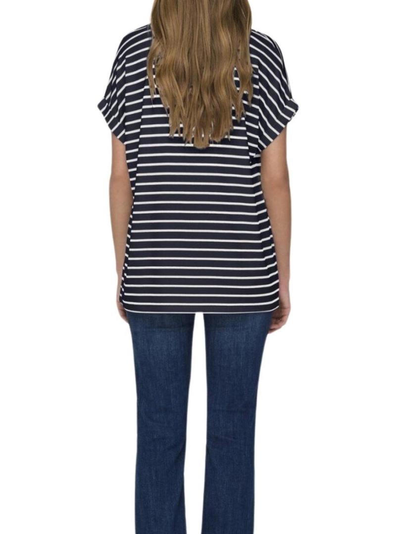 Camiseta Only Moster decote em V listras azul marinho para mulher