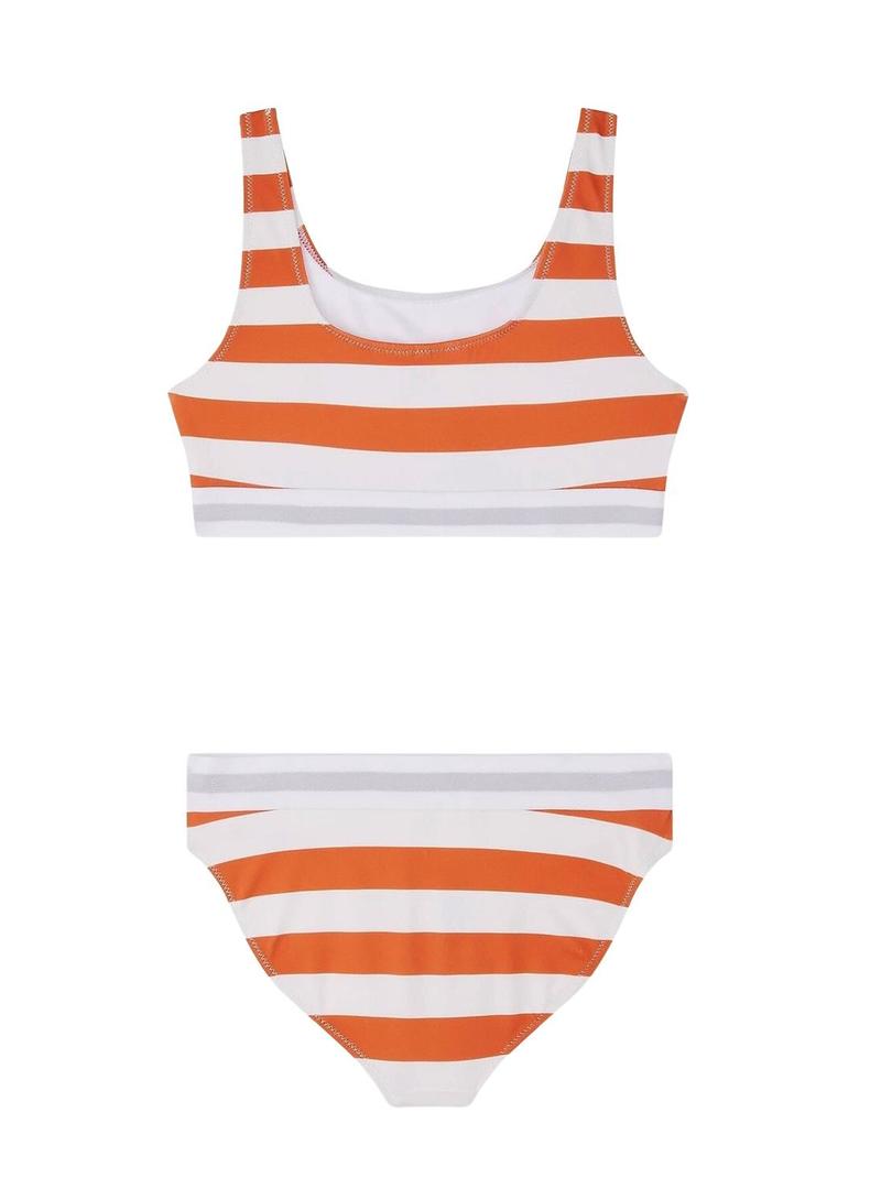 Biquíni Tommy Hilfiger Breton laranja e branco para menina.