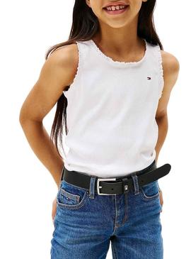 Camiseta Tommy Hilfiger Rib Lace branca para menina.