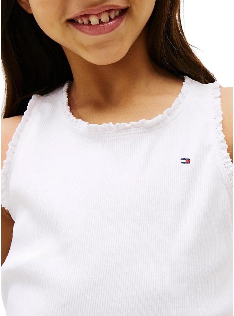 Camiseta Tommy Hilfiger Rib Lace branca para menina.