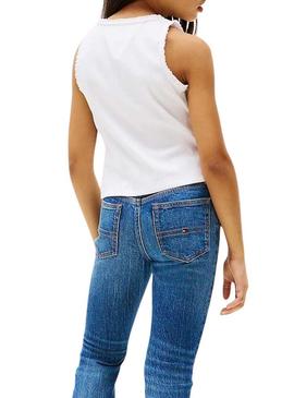 Camiseta Tommy Hilfiger Rib Lace branca para menina.