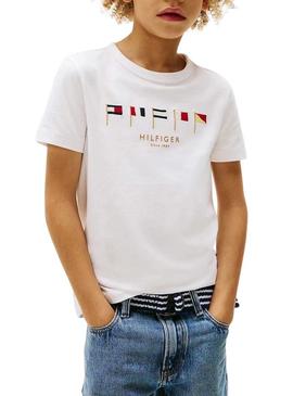 Camiseta Tommy Hilfiger MultiFlag branco para criança.