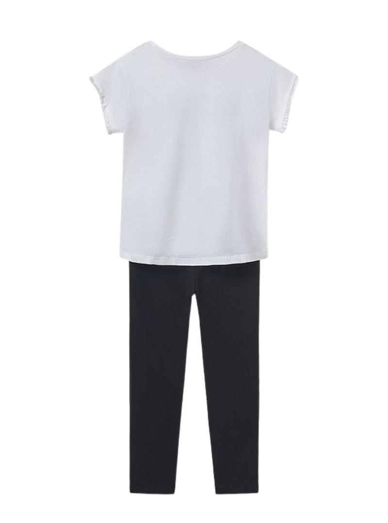 Conjunto de Mayoral calça legging e camiseta branca para menina.
