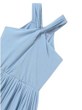  Jumpsuit   Mayoral curto de crepe plissado azul para menina