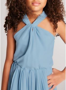  Jumpsuit   Mayoral curto de crepe plissado azul para menina