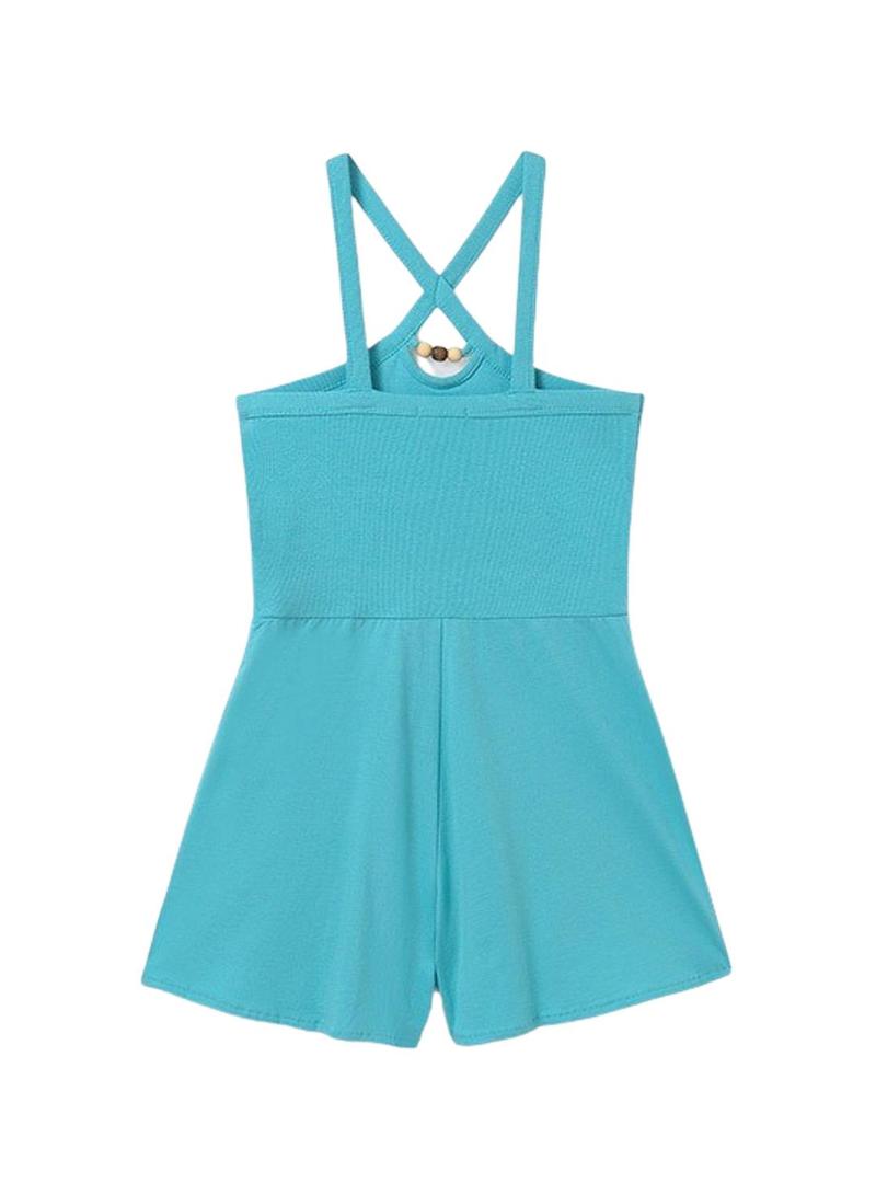  Jumpsuit  Mayoral curto com alças cruzadas turquesa para menina.