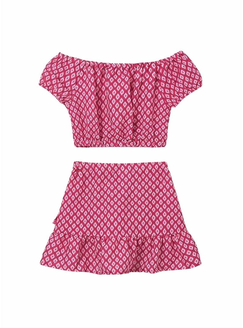 Conjunto Mayoral saia e top estampado rosa menina