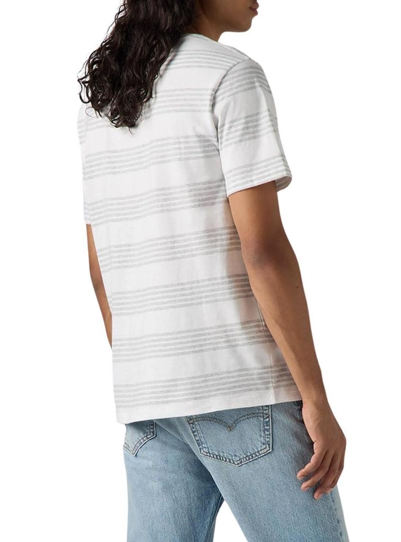 Camiseta Levis Original Housemark listrada cinza para homem.